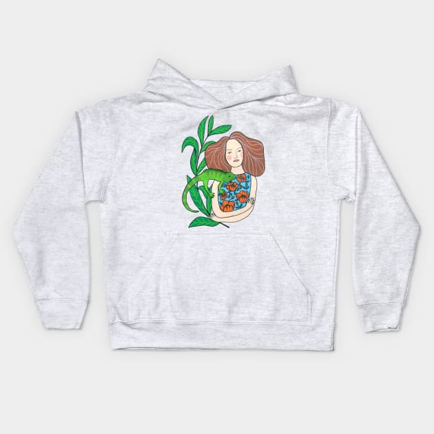 Girl And A Chameleon Kids Hoodie by DoodlesAndStuff